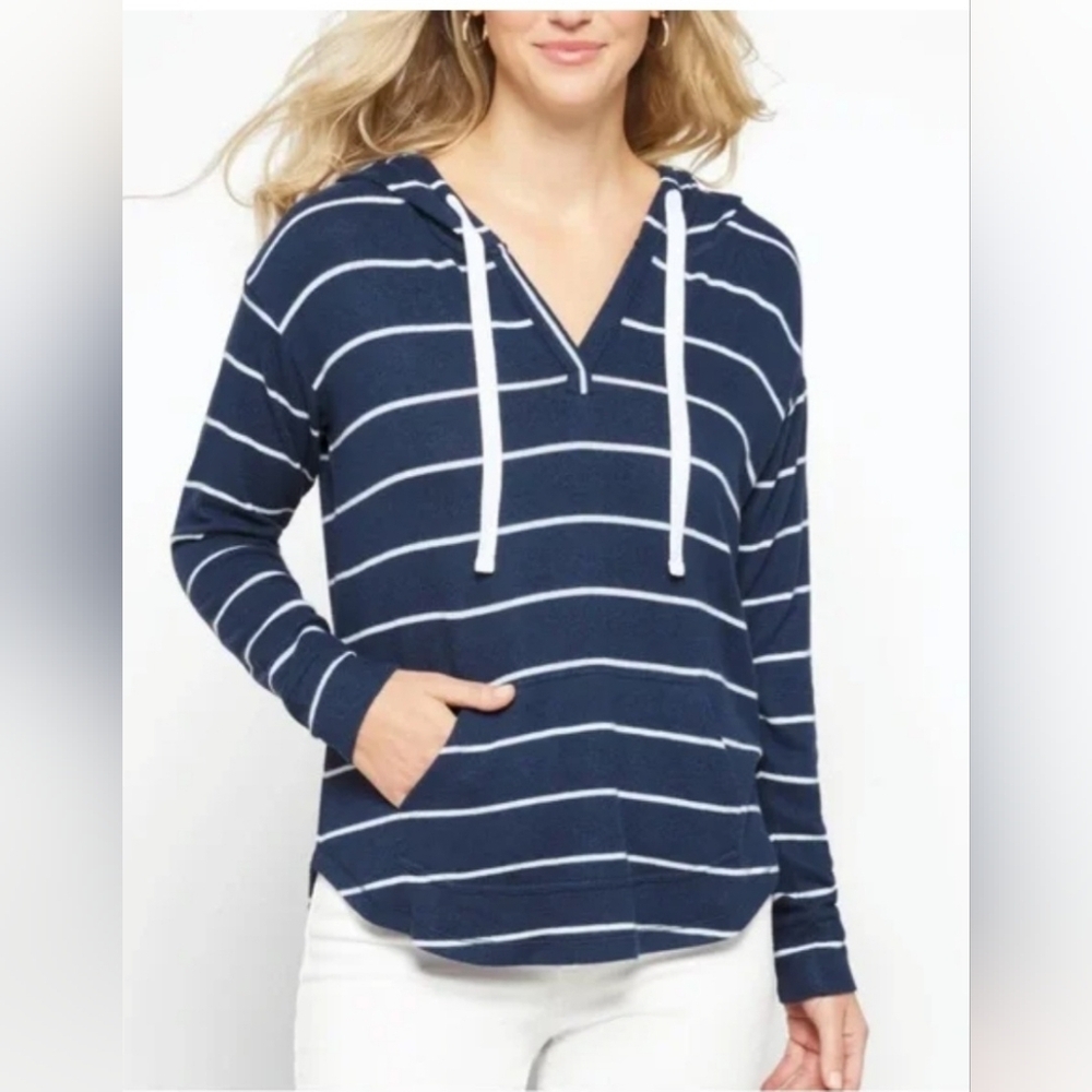 Market & Spruce Navy Hoodie with White Accents Size Small